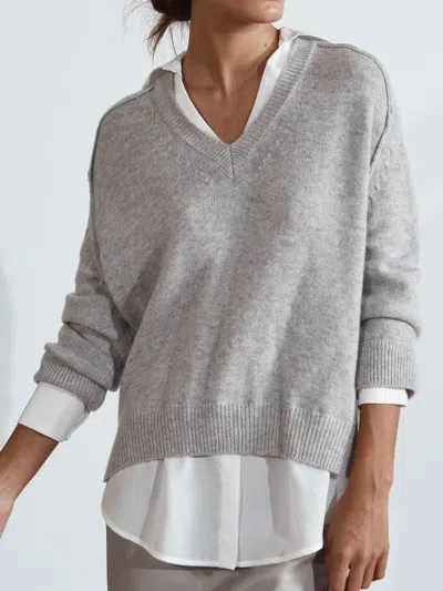 Brochu Walker The Looker Layered V-neck In Vail Grey Melange With White Underlayer
