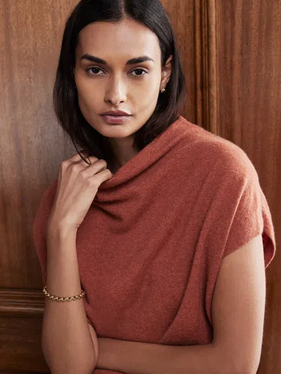 Brochu Walker The Morten Funnel Neck Cashmere Top In Canyon Orange Mélange