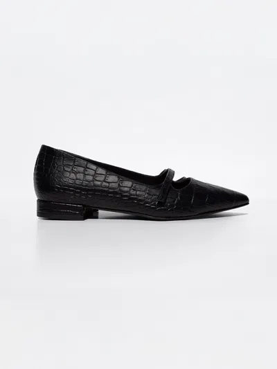 Brochu Walker The Roma Croco Flat In Black Onyx