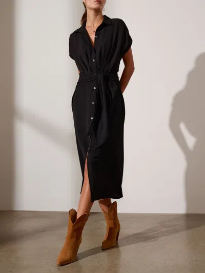 Brochu Walker Setia Dolman-sleeve Tie-waist Midi Shirtdress In Black Onyx