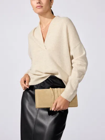 Brochu Walker The Siena Wrap Neck Cashmere Pullover In Stone Mélange