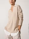 Brochu Walker The Tatum Layered V Neck Looker In Dune Mélange With White