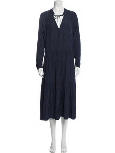 Pre-owned Brochu Walker Tie Neck Long Dress In Blue