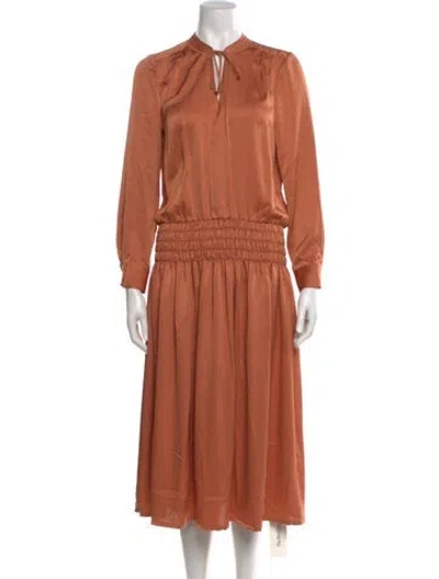 Pre-owned Brochu Walker Tie Neck Midi Length Dress In Orange