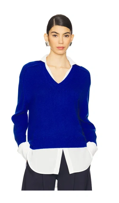Brochu Walker V-neck Layered Pullover In Lapis Blue & Salt White