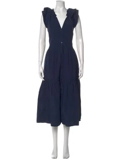 Pre-owned Brochu Walker V-neck Long Dress In Blue