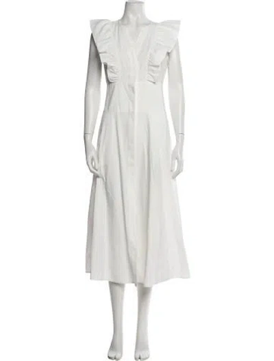 Pre-owned Brochu Walker V-neck Long Dress In White