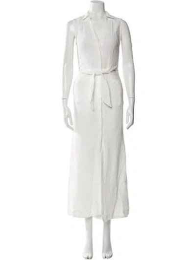 Pre-owned Brochu Walker V-neck Long Dress In White