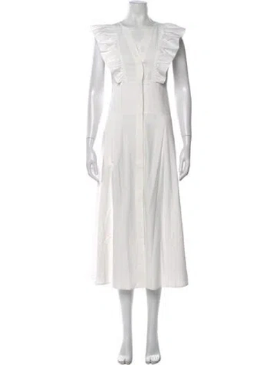 Pre-owned Brochu Walker V-neck Long Dress In White