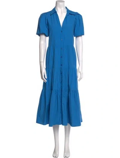 Pre-owned Brochu Walker V-neck Midi Length Dress In Blue