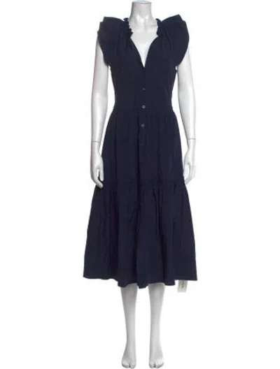 Pre-owned Brochu Walker V-neck Midi Length Dress In Blue