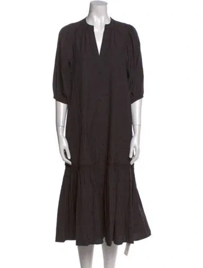 Pre-owned Brochu Walker V-neck Midi Length Dress In Brown