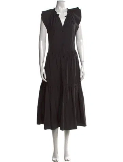 Pre-owned Brochu Walker V-neck Midi Length Dress In Gray
