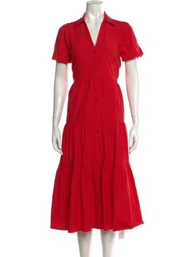 Pre-owned Brochu Walker V-neck Midi Length Dress In Red