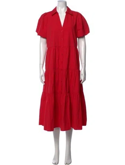 Pre-owned Brochu Walker V-neck Midi Length Dress In Red