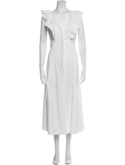 Pre-owned Brochu Walker V-neck Midi Length Dress In White