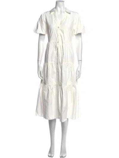 Pre-owned Brochu Walker V-neck Midi Length Dress In White