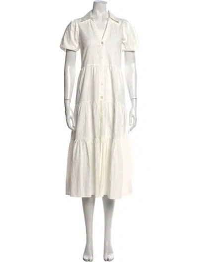 Pre-owned Brochu Walker V-neck Midi Length Dress In White