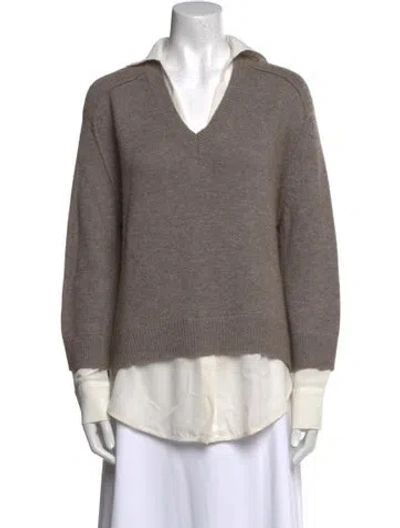 Pre-owned Brochu Walker Wool Colorblock Pattern Sweater In White