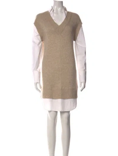 Pre-owned Brochu Walker Wool Knee-length Dress In Neutrals/white