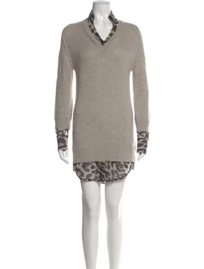 Pre-owned Brochu Walker Wool Mini Dress In Neutral