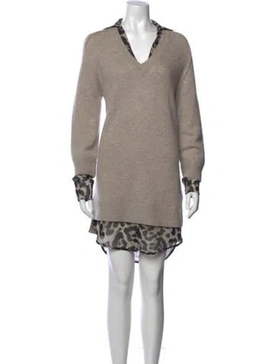 Pre-owned Brochu Walker Wool Mini Dress In Neutral