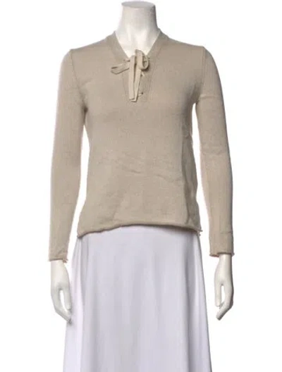 Pre-owned Brochu Walker Wool Tie Neck Sweater In Neutrals