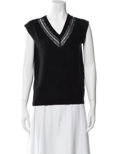 Pre-owned Brochu Walker Wool V-neck Sweater In Black