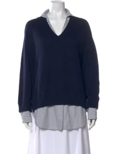 Pre-owned Brochu Walker Wool V-neck Sweater In Blue