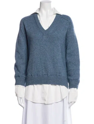 Pre-owned Brochu Walker Wool V-neck Sweater In Blue