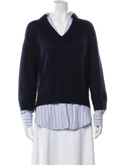 Pre-owned Brochu Walker Wool V-neck Sweater In Blue