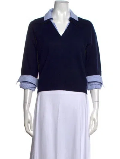 Pre-owned Brochu Walker Wool V-neck Sweater In Blue