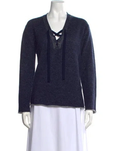 Pre-owned Brochu Walker Wool V-neck Sweater In Blue