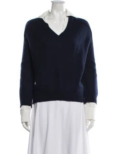 Pre-owned Brochu Walker Wool V-neck Sweater In Blue