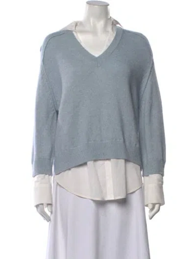 Pre-owned Brochu Walker Wool V-neck Sweater In Blue