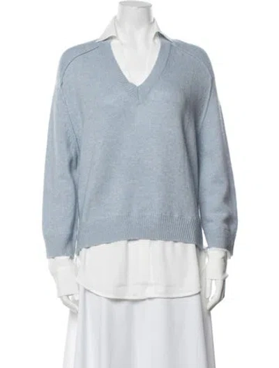Pre-owned Brochu Walker Wool V-neck Sweater In Blue