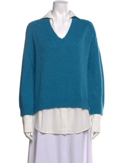 Pre-owned Brochu Walker Wool V-neck Sweater In Blue