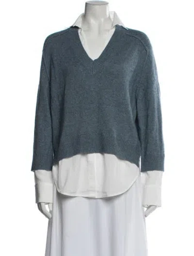 Pre-owned Brochu Walker Wool V-neck Sweater In Blue