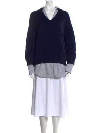 Pre-owned Brochu Walker Wool V-neck Sweater In Blue/white