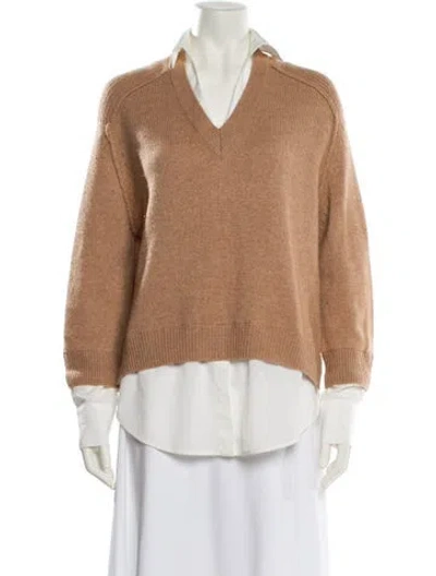 Pre-owned Brochu Walker Wool V-neck Sweater In Brown