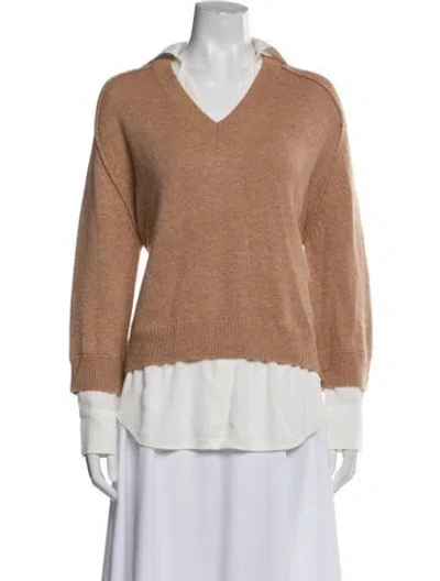 Pre-owned Brochu Walker Wool V-neck Sweater In Brown