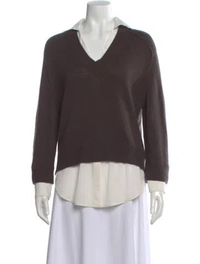 Pre-owned Brochu Walker Wool V-neck Sweater In Brown