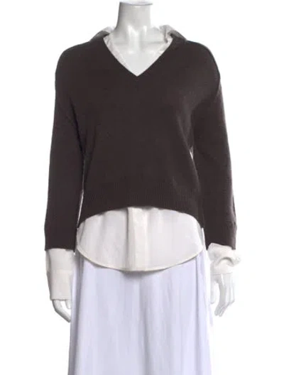 Pre-owned Brochu Walker Wool V-neck Sweater In Brown