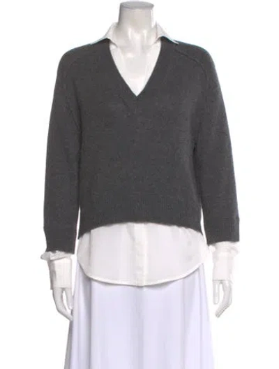 Pre-owned Brochu Walker Wool V-neck Sweater In Gray