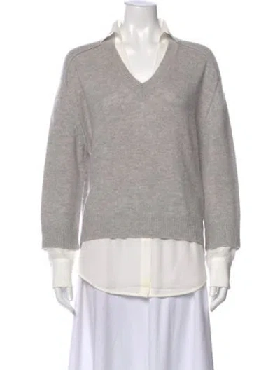 Pre-owned Brochu Walker Wool V-neck Sweater In Gray