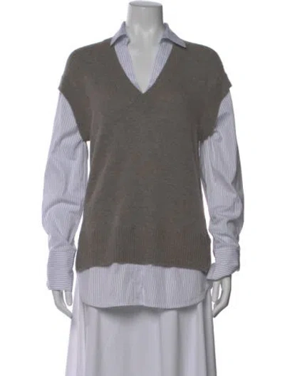 Pre-owned Brochu Walker Wool V-neck Sweater In Gray