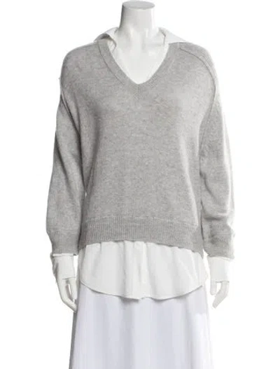 Pre-owned Brochu Walker Wool V-neck Sweater In Gray
