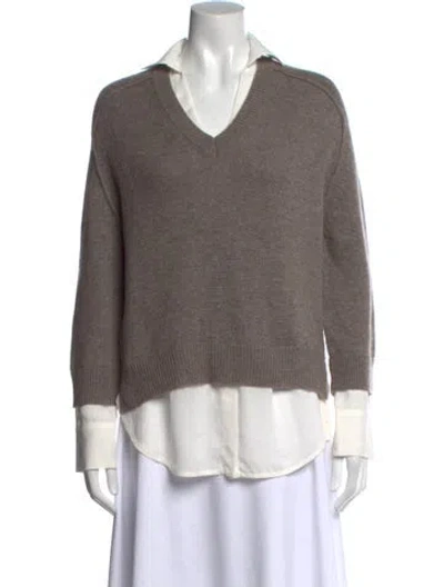 Pre-owned Brochu Walker Wool V-neck Sweater In Gray