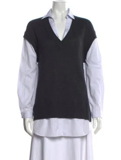 Pre-owned Brochu Walker Wool V-neck Sweater In Gray