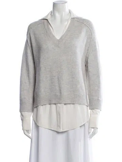 Pre-owned Brochu Walker Wool V-neck Sweater In Gray